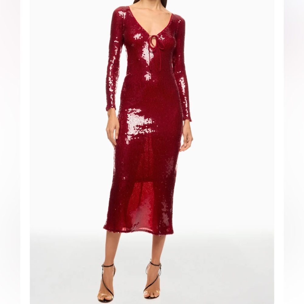 Bardot Burgundy Sequin Long Sleeve Dress